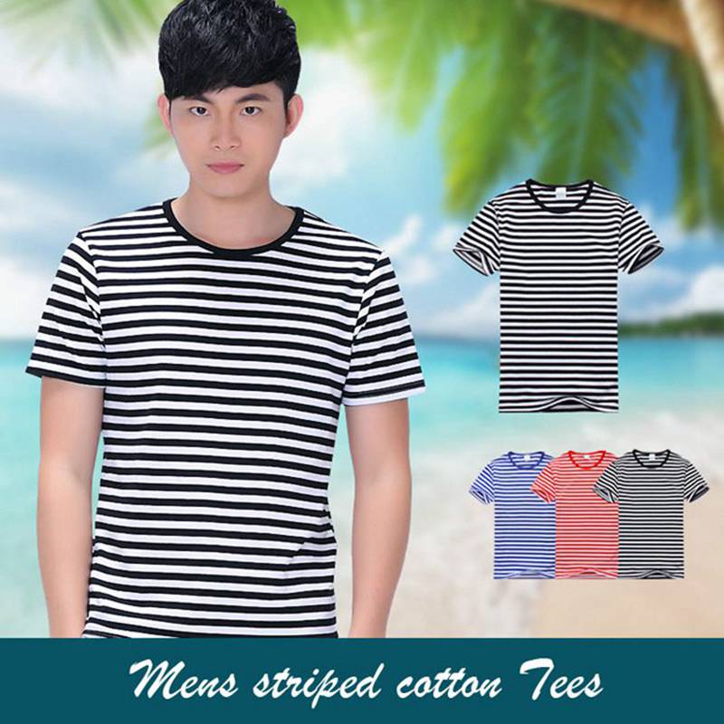 Design your own striped t-shirts, wholesale lycra cotton spandex quality t shirts HFCMT038