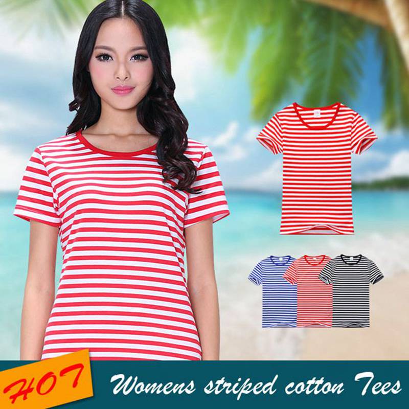 Custom striped t-shirts, women's blank striped t shirts HFCMT039