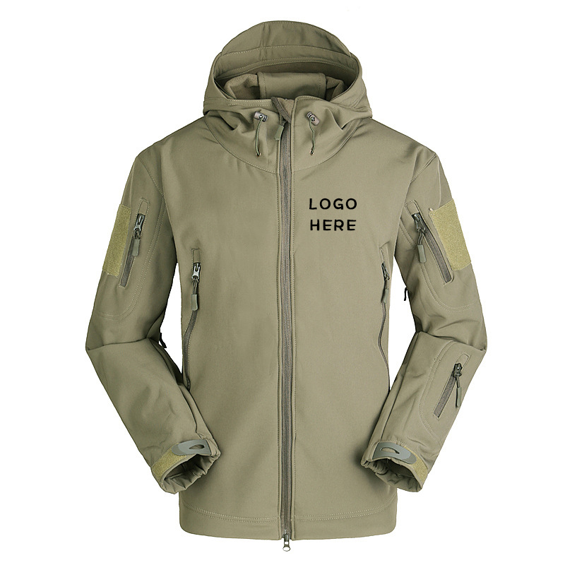 Custom logo soft shell hooded jacket, Personalized waterproof windproof jacket with own logo HFCMJ302